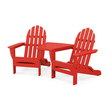 POLYWOOD Classic Folding Adirondacks W/ Connecting Table - Sunset Red